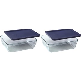 Pyrex 7212 11-Cup Glass Dishes with Dark Blue Lids (2-Pack) - Made in the USA