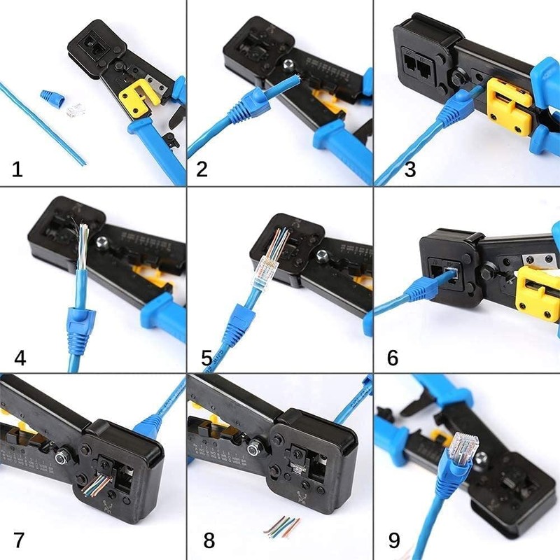 RJ45 Crimp Tool with Cat6 Pass through Shielded/transparent Connectors 20PCS