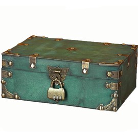 ACTIUSIS Vintage Wooden Treasure Chest, 24 x 17 x 10 cm, Wooden Storage Treasure Chest with Combination Lock, Wooden Treasure Chest for Children, Wooden Box, Dark Green
