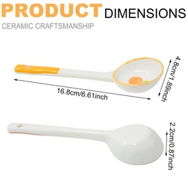 Honbay 4PCS Long Handle Ceramic Soup Spoons Cute Fruit Strawberry Orange Peach Pattern Tablespoons Porcelain Spoon with Hanging Hole for Coffee Fruit Dip Stew Porridge Yogurt Ice Cream Desserts