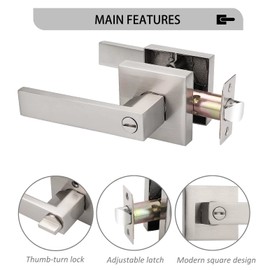 Probrico 2 Pack Square Door Lever Privacy Door Lock Handleset Keyless Lockset Door Knobs Storage Room Bathroom Set No Key in Satin Nickel