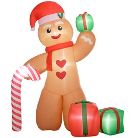 BEROXII 8FT Christmas Inflatable Gingerbread Man, Giant Christmas Inflatables, Huge Blow Up Christmas Decorations with Built-in LED Lights for Indoor, Outdoor, Yard, Party