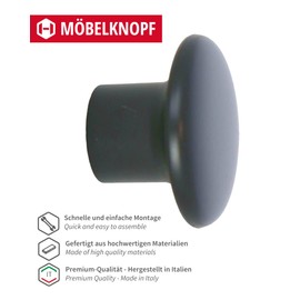 Gedotec Furniture knobs for children's rooms, diameter 32 mm, colour: black, 1 piece, plastic furniture handles, colour, colourful cabinet knobs, children's furniture knob, modern furniture handles,