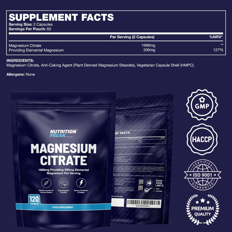 Nutrition Freak Magnesium Citrate - 500 mg Elemental Magnesium |