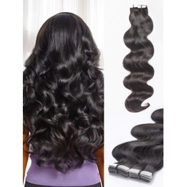 LUVME Real Human Hair Tape in Extensions Body Wave Natural Black 14Inch 50Pcs 110g Double Sided Tape for Skin Weft Hair Extensions Black Seamless in Hair Extensions Human Hair