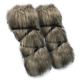 HiiFeuer Viking Artificial Fur Barbarian Leg Warmers Wrap, Medieval Fuzzy Leg Gaiters, Warrior Shin Guards Vintage Leg Armor (Brown A)
