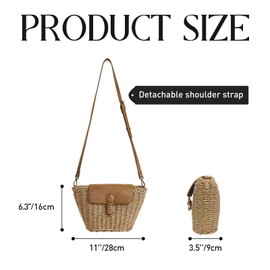HuiYStar Stylish Straw Crossbody Bag for Women with PU Leather Flap Adjustable Strap Woven Shoulder Bag for Beach Travel and Daily Life, brown