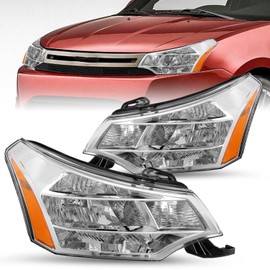 JSBOYAT Headlight Assembly Pair for 2008-2011 Ford Focus S SE SES SEL Coupe/Sedan OE Style Headlamp Passenger & Driver Side (Chrome Housing with Amber Reflector)