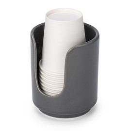 Viosuniu 3 oz Original Ceramic Bathroom Cup Dispenser with 5 PLA Paper Cups, Bathroom Essential Accessories for Mouthwash Holder on Bathroom Vanity Countertops (1 Pack, Grey)