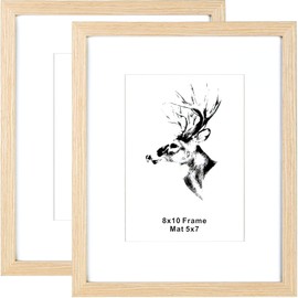 Yaetm 8x10 Picture Frame Matted to 5x7 Set of 2, Solid Oak Wood Photo Frames with Tempered Glass, 8 by 10 Wooden Picture Frames Display on Tabletop or Wall Mounting (2 Pack, Oak)