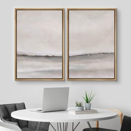 MUDECOR Framed Canvas Print Wall Art Set Pastel Gray Brush Stroke Watercolor Landscape Abstract Shapes Illustrations Modern Art Decorative Boho for Living Room, Bedroom, Office - 16"x24"x2 Natural
