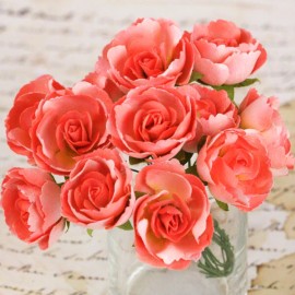 Prima Flowers SOPRANO - CORAL 12pc Paper Flower Planner Scrapbook Mixed Media