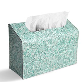 QIELIZI Hand Towels Box Cover,PU Leather Tissue Box Cover Holder Compatible with Kleenex Disposable Paper Hand Towels Suitable for Dining,Kitchen,Bathroom(1-Carved Green2)