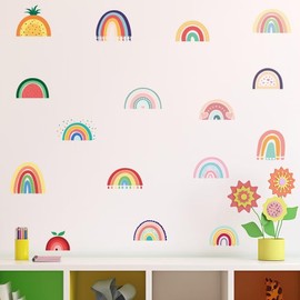 AWAKINK 16 pcs Colorful Pastel Rainbow Wall Stickers Murals Boho Butterfly Removable Wall Decals Watercolor Wall Art DIY Home Decor for Girls Bedroom Living Room Nursery Classroom Party
