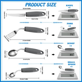 NCTNCX Parkinson Cutlery Stainless Steel Set 4-Piece Handle Thickening Cutlery 42° Angle Parkinson Aid Eating Aid for Seniors, Disabled People, Arthritis, Parkinson