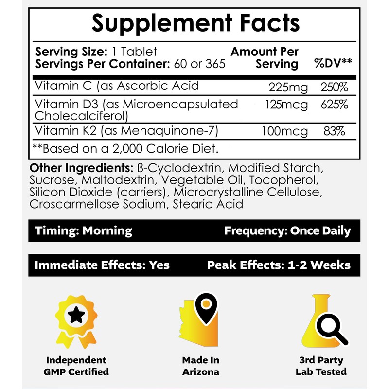 Nootropics Depot Vitamin D3 + K2 with Vitamin C Tablets