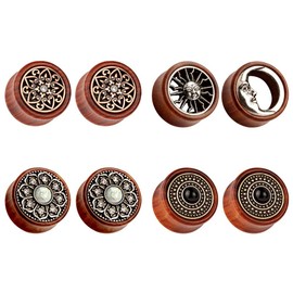 TBOSEN 8PCS Sun Moon Organic Wood Saddle Ear Plugs Tunnels Stretching Punk Piercings Expanders Set