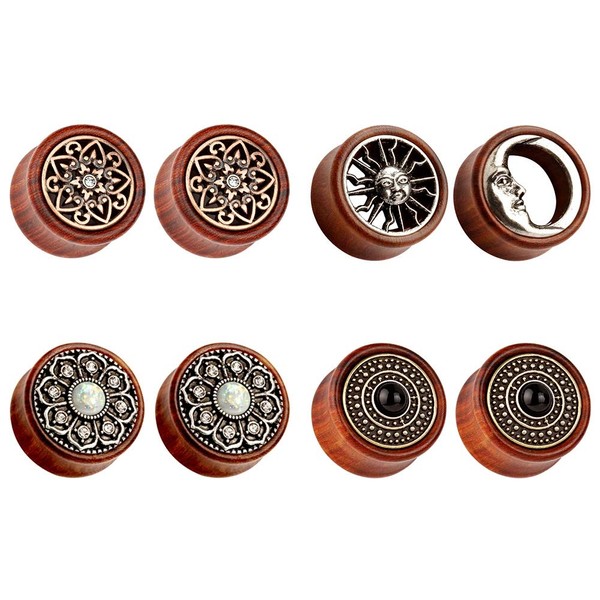 TBOSEN 8PCS Sun Moon Organic Wood Saddle Ear Plugs Tunnels