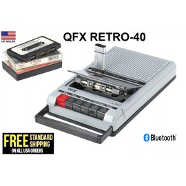 QFX Retro-40 Shoebox Cassette Tape Recorder Bluetooth AUX/USB Built Mic-silver