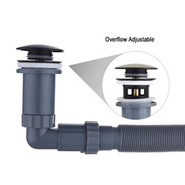 GORDEE P Trap Bathroom Sink Stopper Right-Angle Bottle Trap Complete Set Adjustable 1-1/4 Sink Drain Kit Tube, Threaded Tube Design for Bending Angles, Overflow Adjustable, Black