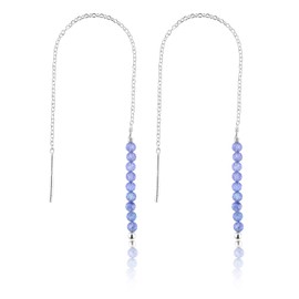 InfinitygemsArt Tanzanite Earrings for Women Beaded Gemstones Threader Pair Natural Beads December Birthstone Gifts for Women, Energy Healing Crystals Jewelry in Silver Plated Chain Valentines Day Gifts For Her