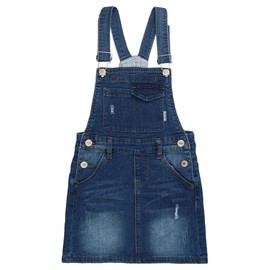 KIDSCOOL SPACE Little Girls Skirt,Ripped Soft Strechy Denim Girls Summer Overalls Dress,Deep Blue,4-5 Years