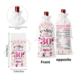 40th Birthday Gifts Women Men Wine Bag, 40 Year Old Birthday Gifts for Women Men, Happy 40th Birthday Party Decorations Woman Man, Pairs Well with Turning 40 Wine Bags (White Pink)