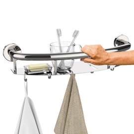 18 Inch Shower Grab Bar w/Storage Shelf, Munzong Chrome Stainless Steel 2 in 1 Bathroom Grab Bar, Wall Mount Balance Bar, Safety Hand Rail Support Handicap Elderly Injury Senior Assist Bath Handle