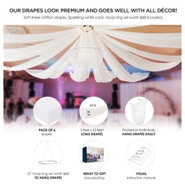 Ceiling Drapes for Weddings 5ftx10ft White Ceiling Curtains with Ceiling Drapes Hanging Kit Sheer Chiffon Fabric for Wedding Drapes Decorations Tent Draping Event Ceremony Party Decor Pack of 6 Panels