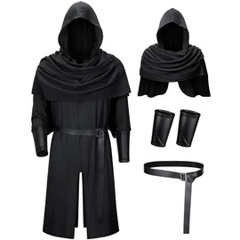 TOKYO REVENGERS Men Medieval Renaissance Pirate Costume Knight Cosplay Outfit LARP Costume Accessories Set (BK S)