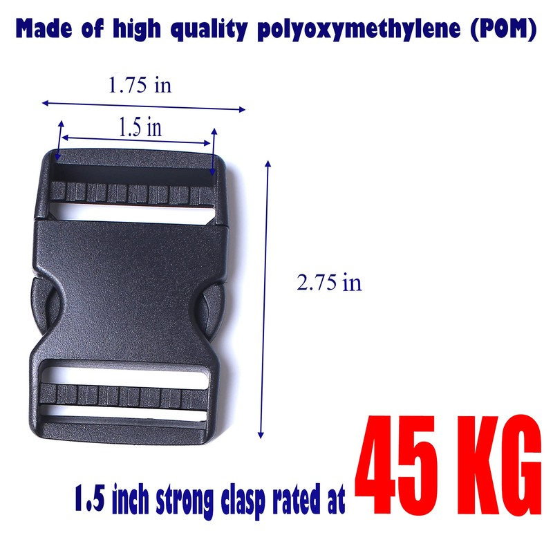 TXSN 1.25" Side Release Buckle, Dual Adjustable Heavy Duty Plastic