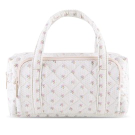 Lushandy Cute Floral Makeup Bag, Coquette Aesthetic Cosmetic Bag Large quilted puffer Makeup Bag Organizer Large Travel Toiletry Bag