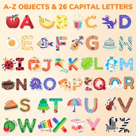 JoyCat Fridge Magnets for Toddlers – 26 Cute Objects & Uppercase Letters, Large Refrigerator ABC Alphabet Magnets Set for Kids, Preschool Learning Spelling Alphabet Gift Toy for Ages 2+
