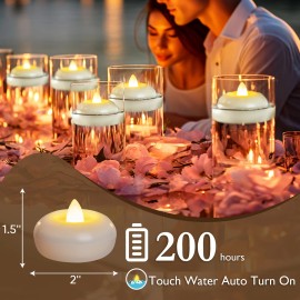 24 Pack 2" Flameless LED Floating Candles Battery Powered, Flickering, Plastic, Suitable for Cylindrical Vase, Table Centerpiececolor: 24 pcs white, size: 2inch
