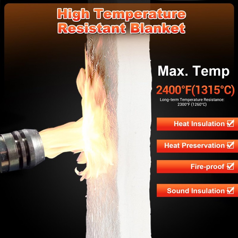 Ceramic Fiber Blanket, Fireproof Insulation Baffle, Rated to 2400F, Size