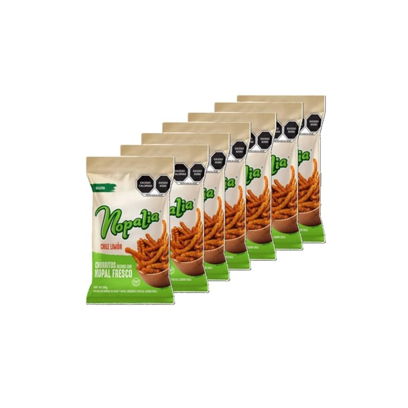 Churrito De Nopal Chile Limón Nopalia 80 grs 7pzas