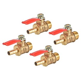 sourcing map Brass Air Ball Valve Shut-Off Switch 1/4 Inch NPT Male Thread to 1/4 Inch Hose Barb Pack of 4