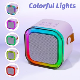 Mini Karaoke Speaker with 2 Wireless Microphones,Voice Effects,LED Lights, Portable Singing Machine for Girl, Ages 3,4,5,6,7,8,9,10,11,12+ Years Old Girl Birthday Gift, Karaoke Machine (Purple)