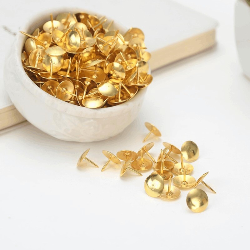 1000pcs Drawing Pins, BetterJonny 9.5mm Gold Push Pins Iron Thumb