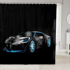 Feelyou Race Car Fabric Shower Curtain Black Sports Car Shower Curtain 3D Sports Car Bathroom Waterproof Accessories with 12 Hooks Boy's Sport Decor for Kids Teens Modern Style,72x72 Inches