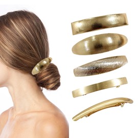Metal Retro Large Barrette Pack of 5 Style Women Hair Clips Decorative Snap Clips Accessories for Vintage Women,Simple Elegant French Oval Minimalist Barrettes for Medium and Thick Hair(Gold)