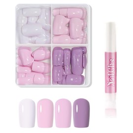 4 in 1 Maigitur 96Pcs Press on Nails Short Square 4 Colors Glossy Design Fake Nails Fit Perfectly & Natural Reusable Stick on Nails with 1 Glue in 12 Sizes-24pcs Each Color for Women Girls Manicure…