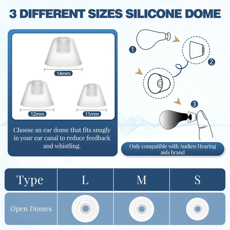 9Pcs Hearing Aid Domes Compatible with Audien Hearing(Open Round)