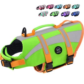 EMUST Life Vests for Dogs, Lightweight Small/Medium/Large Dog Life Preserver, XL Dog Life Jacket for Swimming/Boat/Water, Life Jacket for Large Dogs, NewGreen, XL