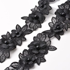 URROMA Black Flower Lace Trim, 2.18 Yards Organza Ribbon Embroidery Lace Trim Lace Edge Trim Lace Sewing DIY Crafts for Home Decor, 5.5cm Wide