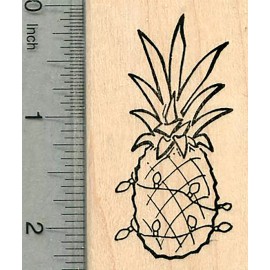 RubberHedgehog Christmas Pineapple Rubber Stamp, with Holiday Lights, Hawaii H37306 WM