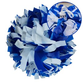 Danzcue 1 Pair 6 Inches Plastic Cheerleading Pom Poms with Dowel Handle, Royal-White