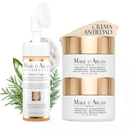MARIE D'ARGAN PARIS - Kit Crema Facial Oro 24K Día de 50g, Crema de Noche de 50g,y Limpiador Facial de 160 ml, antiarrugas, hidratante, p...