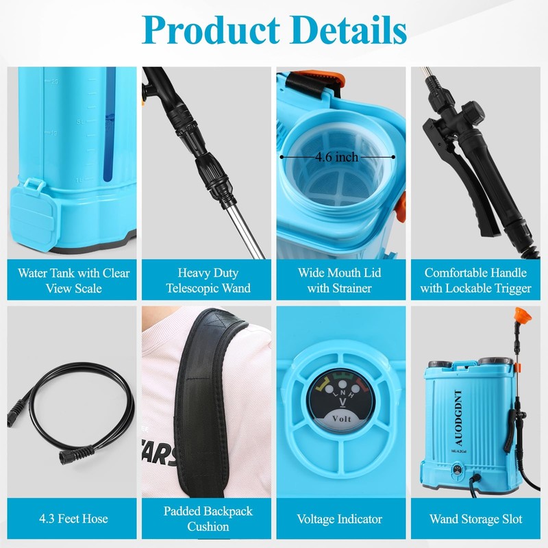 Battery Powered Backpack Sprayer 4 Gallon, 100 PSI Electric Garden