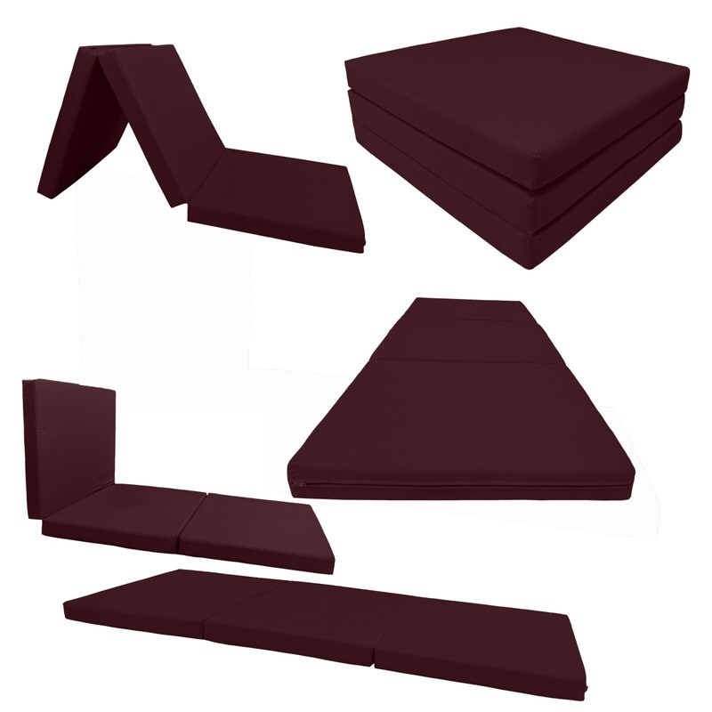 Danfuton Burgundy Trifold Foam Beds, Shikibuton Foldable Ottoman Mat Sit